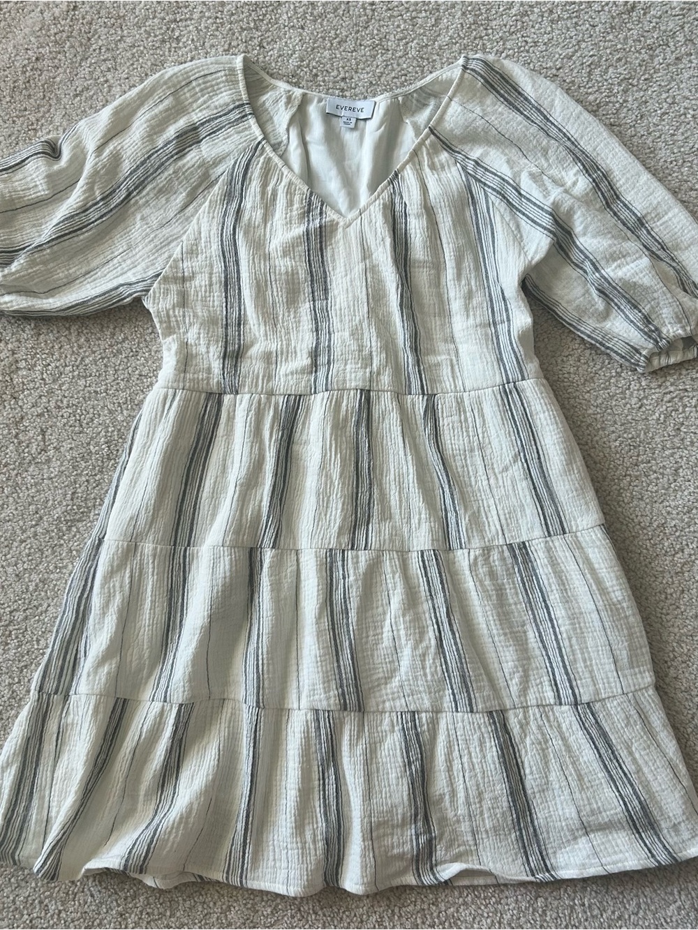 Evereve Cream Striped V-Neck Tiered Mini Dress